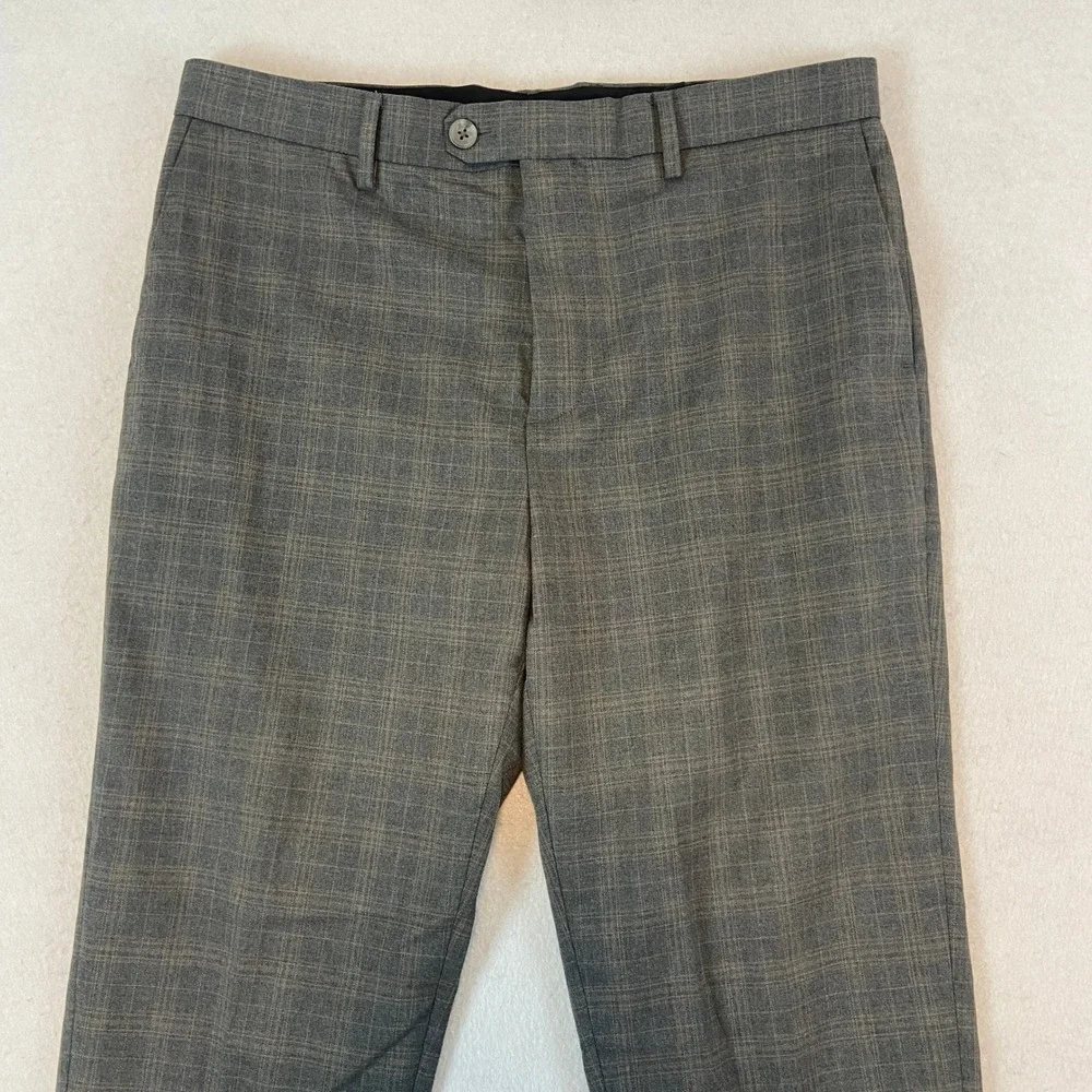 Banana Republic Tailored Fit Plaid Dress Pants Men 34x34* Gray Wool Blend Office